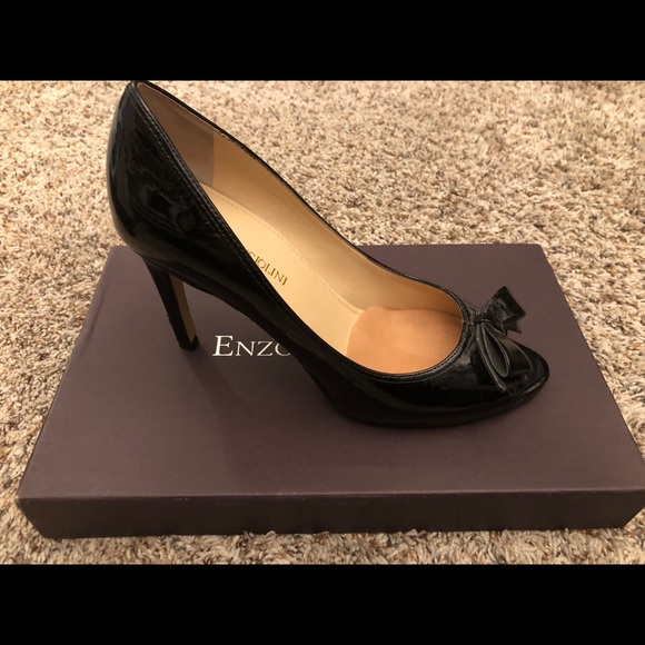 Black Patent Enzo Angiolini Peep Toe Pumps - Picture 6 of 9